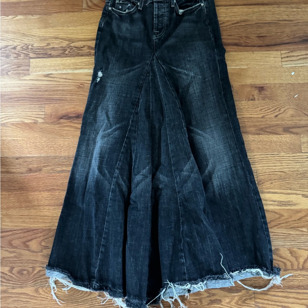 7 For All Mankind Black Frayed Maxi Skirt